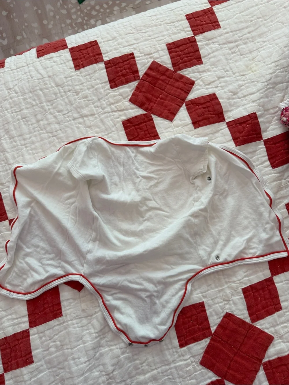 Oso & Me White Baby Kimono Onesie with Red Trim